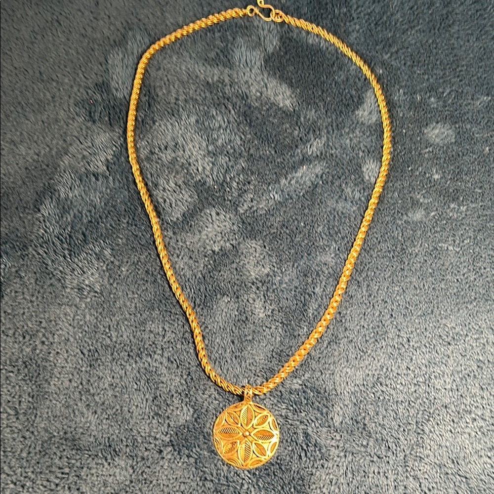 Monet Gold Necklace with Textured Medallion Pendant